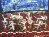 Ernesto Ibañez  #5138. "Celebrando el 26 de Julio," 2009. Oil on canvas. 17 x 19 inches.
