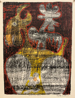 Fuster (José Rodríguez Fuster) #85. "Vaca con gallo," 1984. Monotype print. 18 x 13.5 inches.