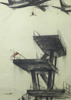 Copperi (Luis Alberto Perez Copperi) #5601. "El salto," 2012. Charcoal on paper. 39.25 x 27.5 inches