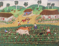 Chuchi (Jesus Gonzalez)  #5384. "Trabajando la tierra," N.D. Oil on canvas. 17 x 13.5 inches.
