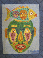 Santiago Diaz Lopez #2304. "Mascaras Marina," 2000. Oil on paper. 9.5 x 7.5 inches.