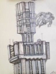 "Visitantes en la Habana", Yamilys Brito Jorge #6109. 2012. Ink on paper, 25" x 18".