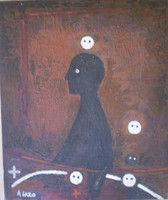 Alazo - Alejandro Lazo #2569BX. "Nfumbe," 2001. Oil on canvas. 17.3/4 x 15 incheds.