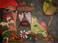 Fuster (José Rodríguez Fuster) #1268. "Boda campesina," 1995. Acrylic on canvas, 22 x 28 Inches. SOLD!