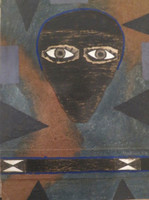 Mederox (José Mederos Sigler) #5995. "Mascara Cubana," 1994. Mixed media on cardboard, sand and asphalt.  21 x 15.5 inches. 
