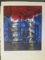 William Perez #3664. "El huso y la rueca," 2004. Lithograph print. 19.75 x 15.75 inches.