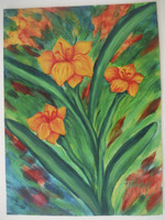 Tahini #5392. "Flores en mi jardin," N.D. Acrylic on paper. 10 x 7.5 inches.