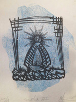 Moises Finale #2726A (SL) "Santa III," 2014. Linocut print, Artist's proof. 8.5" x 6.5". 