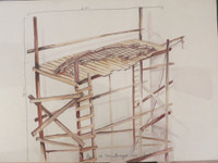 Guillermo Duffay  & Israel Rondon  #2831(SL)  NFS> "Apretado el maximo," N.D. Brown gouache on kraft paper. 27.5 x 39 inches. 