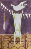 Sanfiel (Jorge Luis Sanfiel) #3188. "La silla de Obatala," N.D. Acrylic on paper. 11.25 x 7.25 inches.