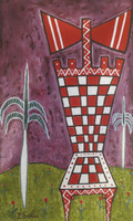 Sanfiel (Jorge Luis Sanfiel) #3189. "La silla de Chango," 2003. Acrylic on canvas. 11.25 x 7 inches. 