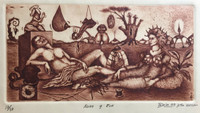 Dania Fleites Diaz #6177. "Adam y Eva," 2003. Dry point print edition 13 of 30. 7 x 11.5 inches.