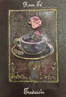 Brito (Jacqueline Brito Jorge)  #6772. "Rosa te/Tradicion," From the series: "Ikebana," 2007. Mixed media/oil on canvas. 9.25 x 6.5 inches. 
