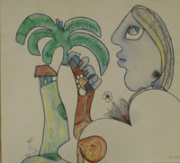 Fuster (José Rodríguez Fuster) #288. Untitled, 1990. Watercolor on paper. 13.5 x 14.5 inches.