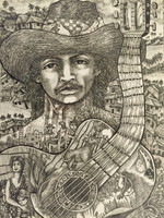 Xiomara Sardinas #5090. "Guajiro sonador," 2009. Pen and ink on paper. 19.75 x 13.75 inches. 