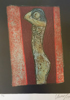 Choco (Eduardo Roca Salazar), "La siesta," 2017. Collagraph, edition IV/V. 23" × 18". #6789H