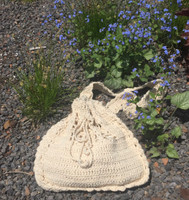 Crochet bag #052D. Dimensions 9" x 9" X 2" gusset. 23" from top of strap to bottom of bag, strap is not adjustable.