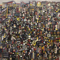 Bernardo Navarro. "City Dwellings," 2019. Mixed media on canvas. 48"x 48"