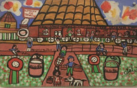 Abel Pérez-Mainegra,  "Estación de Trinidad," 1998. Acrylic on poster board.   9” x 14.25” #1610