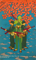 René Mederos                                                                                      (OCLAE)  "XII Aniversario del fin de vietnam del sur." 1972. Offset poster.         21.25” x 13” 