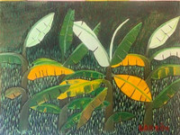 Barbon (Julio Barbon Davis),  "Banana Tree," N.D. Acrylic on paper.     8.25” x 11”          #7036