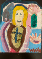Wayacón (Julián Espinosa),  Untitled, N.D. Tempera on brown paper bag. 13” x 8” #2523-82.