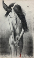 Copperi (Luis Alberto Perez Copperi),     Untitled, 2009,  Charcoal and crayon on cloth.    47"x 31"    #5093