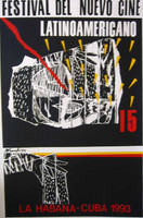 ICAIC (Moisés Finale), "Festival del Nuevo Cine Latinoamericano," 1993. Silkscreen poster, 30" × 20"