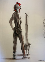 Copperi (Luis Alberto Pérez Copperi) #6343  "Conflicto Armado," 2011.  Ink And Charcoal On Paper   24' X 18" 