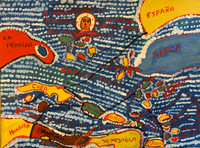 Abel Pérez-Mainegra #5919 "De La Ruta De Colon," 1998, Tempera On Posterboard    12.5" X 16.5" 