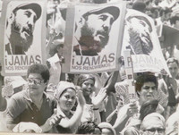 Mario Ferrer, Untitled (Demonstration against the takeover of Peruvian Embassy), April 1980. Silver gelatin print, 11.5" x 15"