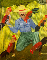 El Maestro (Luis Joaquín Rodríguez Arias) #5644.    "El Gallero,"  2019. Oil Canvas,    14" x 10"