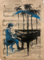 082. Copperi (Luis Alberto Pérez Copperi) #5267. "En cuarentena," 2020. Ink and charcoal on reused vintage music sheets 12” x 9”