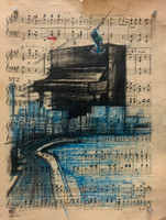 084. Copperi (Luis Alberto Pérez Copperi) #5283. Untitled, 2020. Ink and charcoal on reused vintage music sheets 12” x 9”