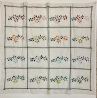 Hand Embroidered Crotchet Cotton Table Cloth From Trinidad, Cuba. 37" x  37" 