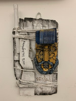 Carlos César Román,   "White background, Verdad," N.D. Mixed media on wood.             20 “ x 10.5“     #5673 (SL)