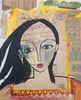 Sandra Dooley, "Raquel,"  2014. Mixed media collage on canvas. 15.25" x 12.75"  #5891.
