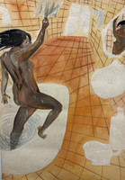 Rocio Garcia,                                                                                                                   From the series: "Baños," 1984. Tempera on paper.                 28.5” x 20”                 #726