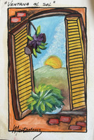 Martalena, "Ventana al sol," N.D. Tempera on  paper. 7" x 4.5"  #6401b