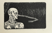 Aliosky Garcia Sosa,    "La mentira siempre se vuelve contra ti," 2011. Woodblock, edition 4/8.                     13" x 26.5".                                      #5164B