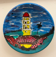 Azariel Santander,                                                                                        Untitled, N.D. Hand-painted ceramic plate from Trinidad, Cuba.                    8” diameter.                     #5557C