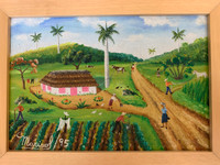 Marisol Hernandez Suarez.                                                              "La casa de Dona Ines," 1995. Oil on canvas.                                7” x 9.5”        #992 (SL)
