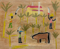 Barbara Silva,                         "Mi trabajo voluntario,"  2016. Acrylic on canvas.                           9” x 11”           #5882B
