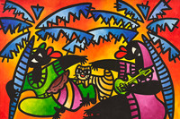 ILeana Sanchez Hing,                                                    "Los musicos con palmas," 2006. Acrylic on canvas. 23.5” x 34.75”      #4230