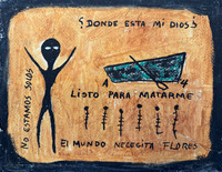 Yeni Sanchez, "Donde esta mi dios," 2008. Oil on canvas. 9.5" x 12.5"  #4400