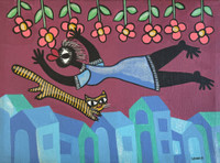 Illeana Sanchez Hing, "Vuela con flores," 1999. Acrylic on canvas. 10.5" x 13"  #3938