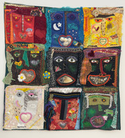 Alejandrina Cué,  From the series "Multitud N1," 2025. Mixed media: textile collage and acrylic.   43” x 45”  #5880C