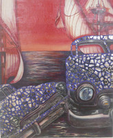 Brito (Jacqueline Brito Jorge) #4323BX. "Espejismo," 2007. Mixed media, oil on canvas with galss. 16" x 13.