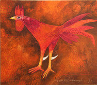 Montebravo (José Garcia Montebravo)  "El gallo rojo," 2008. Oil on canvas. 23.75" x 27." #4952