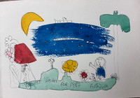 Fuster (José Rodríguez Fuster), Untitled, Dedicated to the Center For Cuban Studies,  1987. Mixed media:Ink and watercolor on paper. 7" x 10"  #725B  NFS